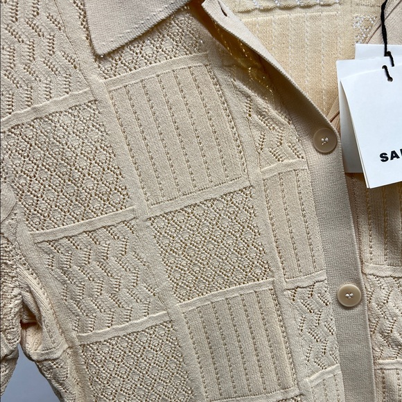 NWT Sandro Cream Pointelle Button-Up Shirt - Picture 5 of 8